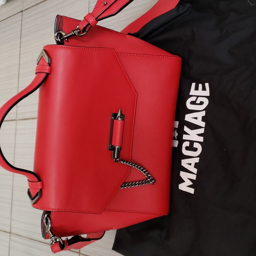 Mackage Red Leather Top Handle Crossbody Bag